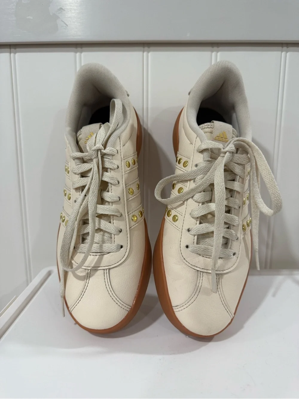 adidas Women's VL Court 3.0 Wonder White Gold Stud Sneakers